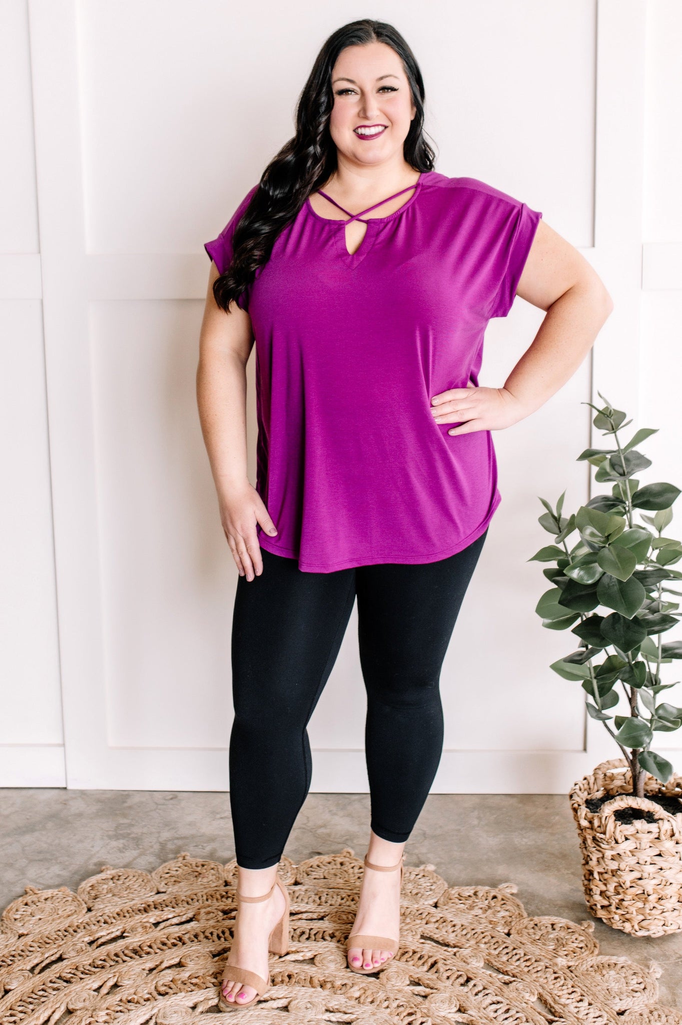 Criss Cross Front Top In Vibrant Violet