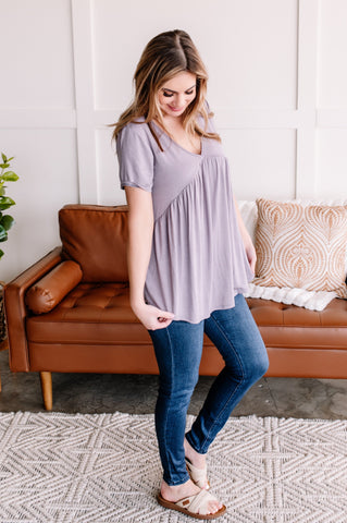 Make Good Choices Bamboo Babydoll Top in Dusty Lavender