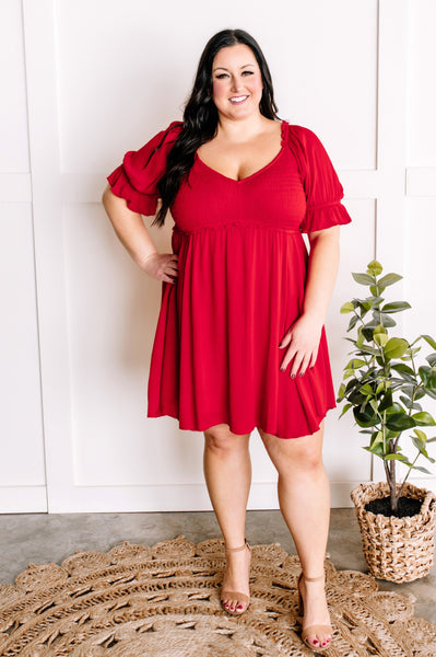 Short Sleeve Smocked Dress In Fiesta Red