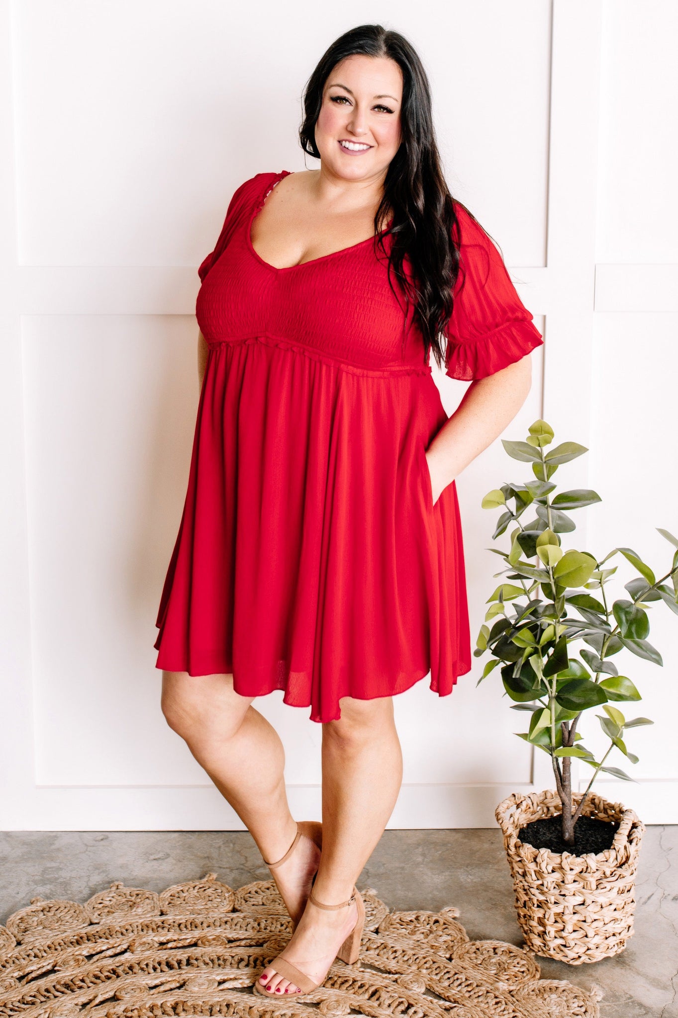 Short Sleeve Smocked Dress In Fiesta Red