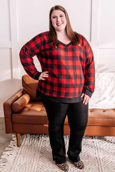 OUTLET Tell Me Lies V Neck Top In Buffalo Plaid