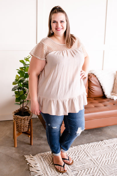 Key To Success Oatmeal Crochet Tunic Top