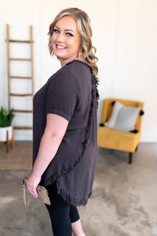 OUTLET - Frayed Nerves Top In Coffee - Large
