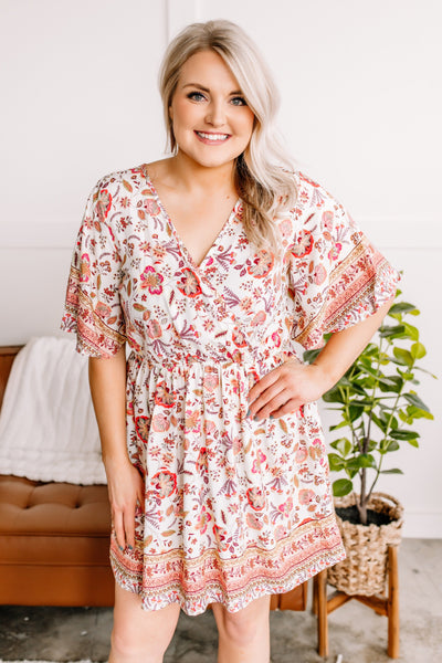 Saving The Best Boho Floral Tie Back Dress in Coral