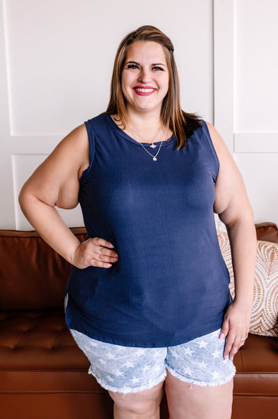 Shout To The Heart Sleeveless Knit Top In Navy