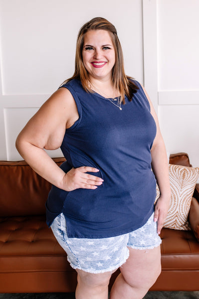 Shout To The Heart Sleeveless Knit Top In Navy