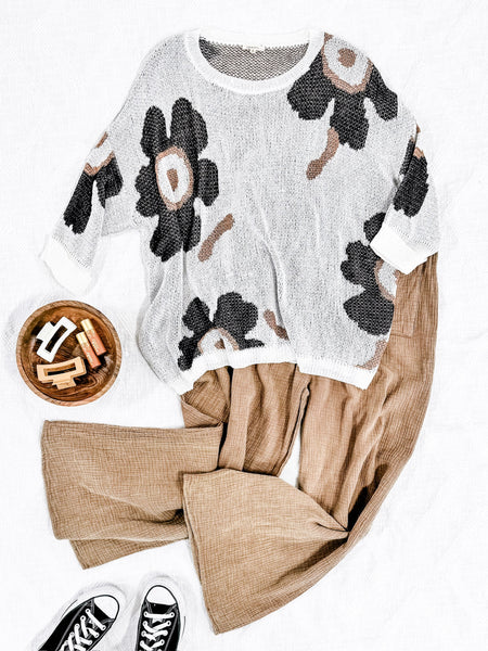 Chunky Natural Florals Sweater Knit Top