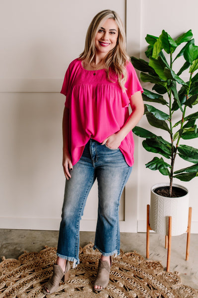 Malibu Pink Smocked Pleated Blouse