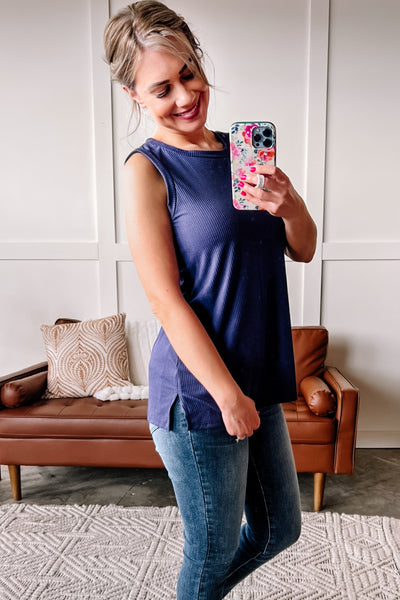 Shout To The Heart Sleeveless Knit Top In Navy