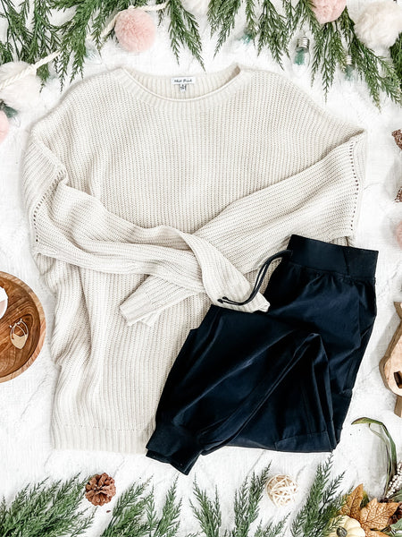 12.8 Oversized Knit Dolman Sweater In Smokey Cream