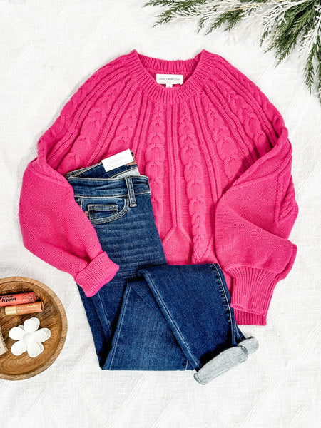 Cozy Cable Knit Sweater In Pink