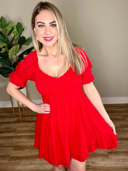 Short Sleeve Smocked Dress In Fiesta Red