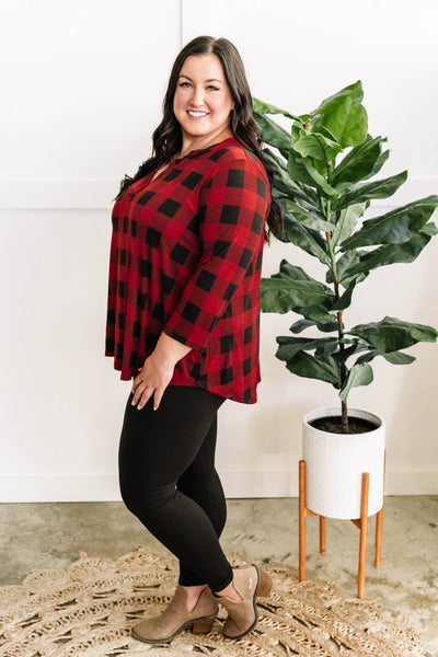 Stretchy Gabby Front Top In Red Buffalo Plaid