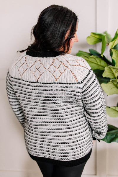 Soft Knit Sweater In Black & White With Silver Thread