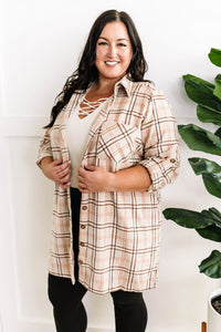 Plaid Button Up Tunic In Beige & Pink