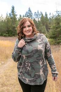 Copy of Isn't It Ironic Cowl Neck Camo Top