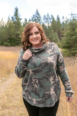 Copy of Isn't It Ironic Cowl Neck Camo Top