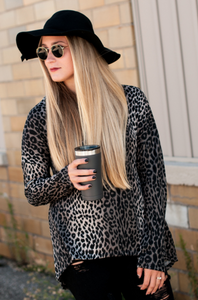 Taupe Leopard A-Line Funnel Neck