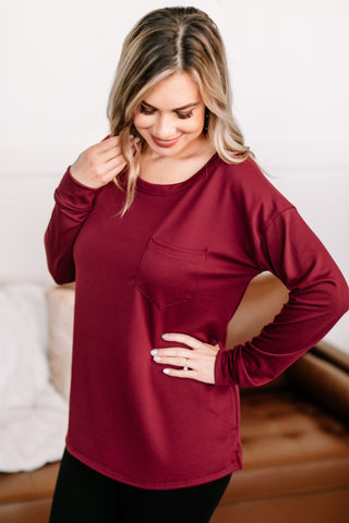 OUTLET - Fall Back To Me Top In Burgundy - XL