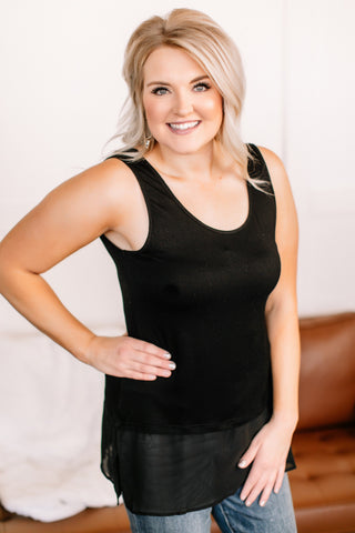 OUTLET -  I've Got Layers Chiffon Sleeveless Top In Black - Large
