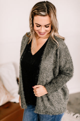 OUTLET - Stay With Me Feather Cardigan In Olive - Large