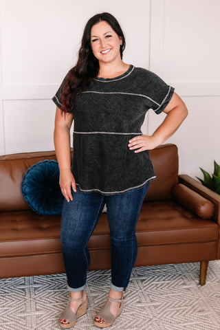 OUTLET - Redundancy In Black Mineral Wash Top - Medium