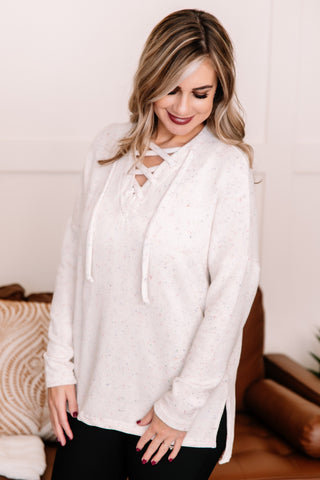 OUTLET - Playing To Win Confetti print Ivory Drop Shoulder Top - Large