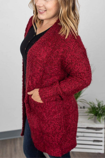 IN STOCK Fuzzy Cardigan - Burgundy FINAL SALE