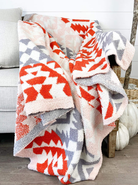 IN STOCK Plush and Fuzzy Blanket - Orange, Grey, and Blush