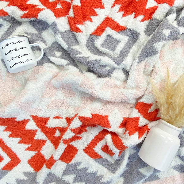 IN STOCK Plush and Fuzzy Blanket - Orange, Grey, and Blush