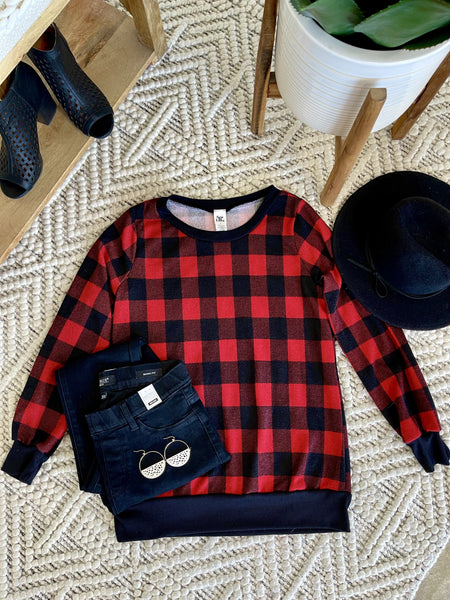 OUTLET - Buffaloed Again Red and Black Plaid Top- Large