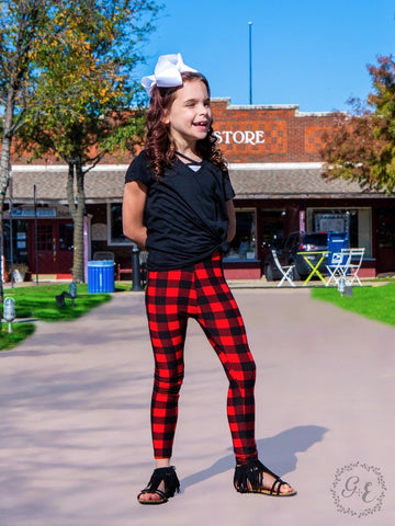 Kids Red Plaid Leggings