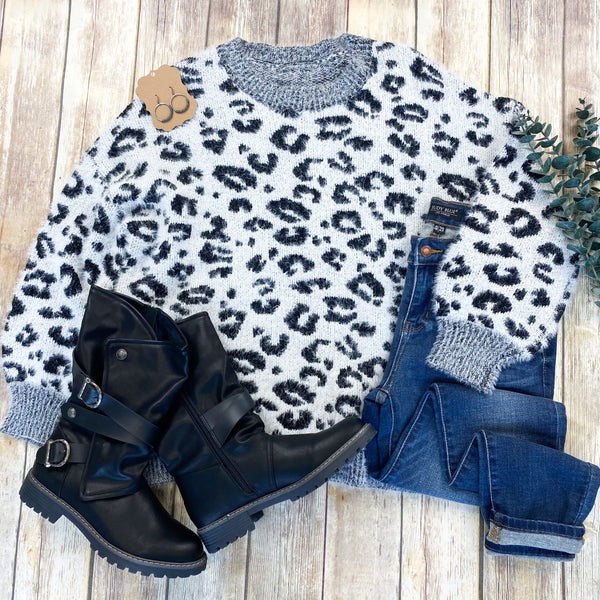 Cozy Leopard Sweater - Grey IN STORE