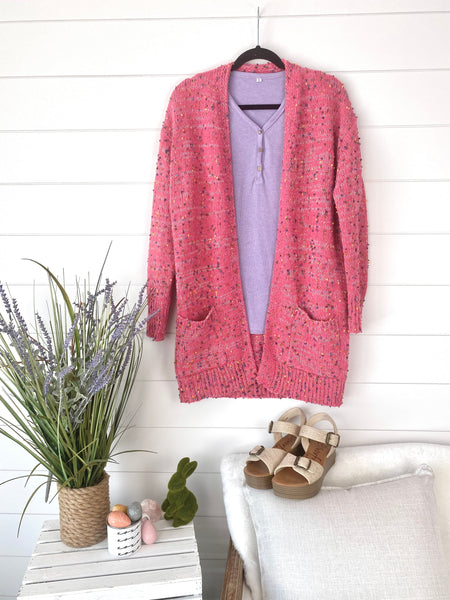 IN STOCK Carly Confetti Dot Cardigan - Pink FINAL SALE