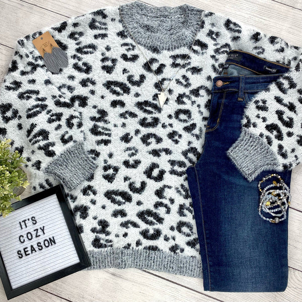 Cozy Leopard Sweater - Grey IN STORE