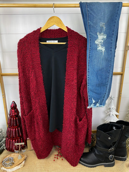 IN STOCK Fuzzy Cardigan - Burgundy FINAL SALE