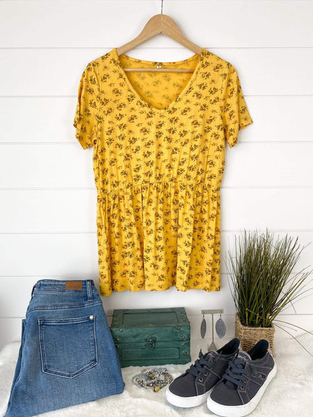 IN STOCK Sarah Ruffle Top - Yellow Floral FINAL SALE