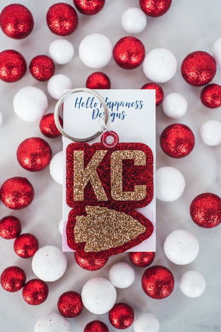 Red & Gold Glitter Double Layered KC Arrowhead Keychain