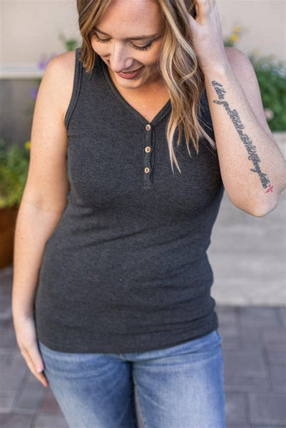 Addison Charcoal Henley Tank top