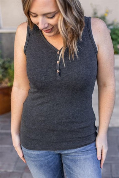 Addison Charcoal Henley Tank top